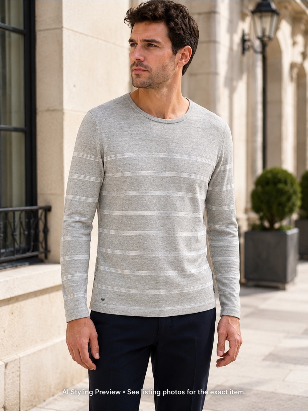 Strellson Men’s XL Grey Striped Linen Cotton Sweater Slim Fit